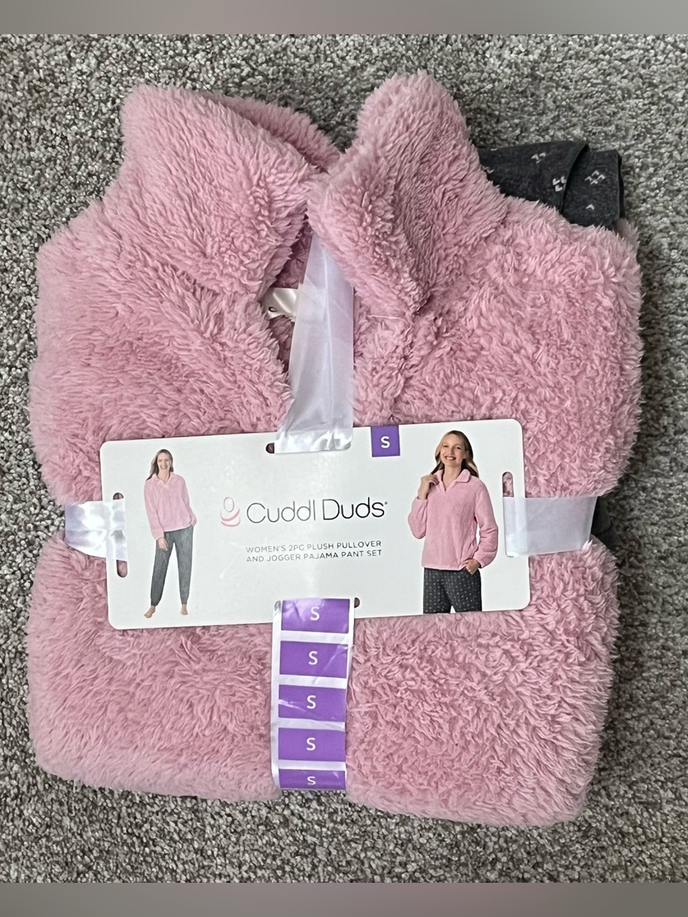 Cuddl Duds Women's 2pc Plush Pullover & Jogger PJ Set Pink Gray Small